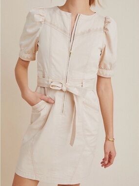 Anthropologie Lorette Seamed and Detailed Mini Dress Size 8 Light Beige